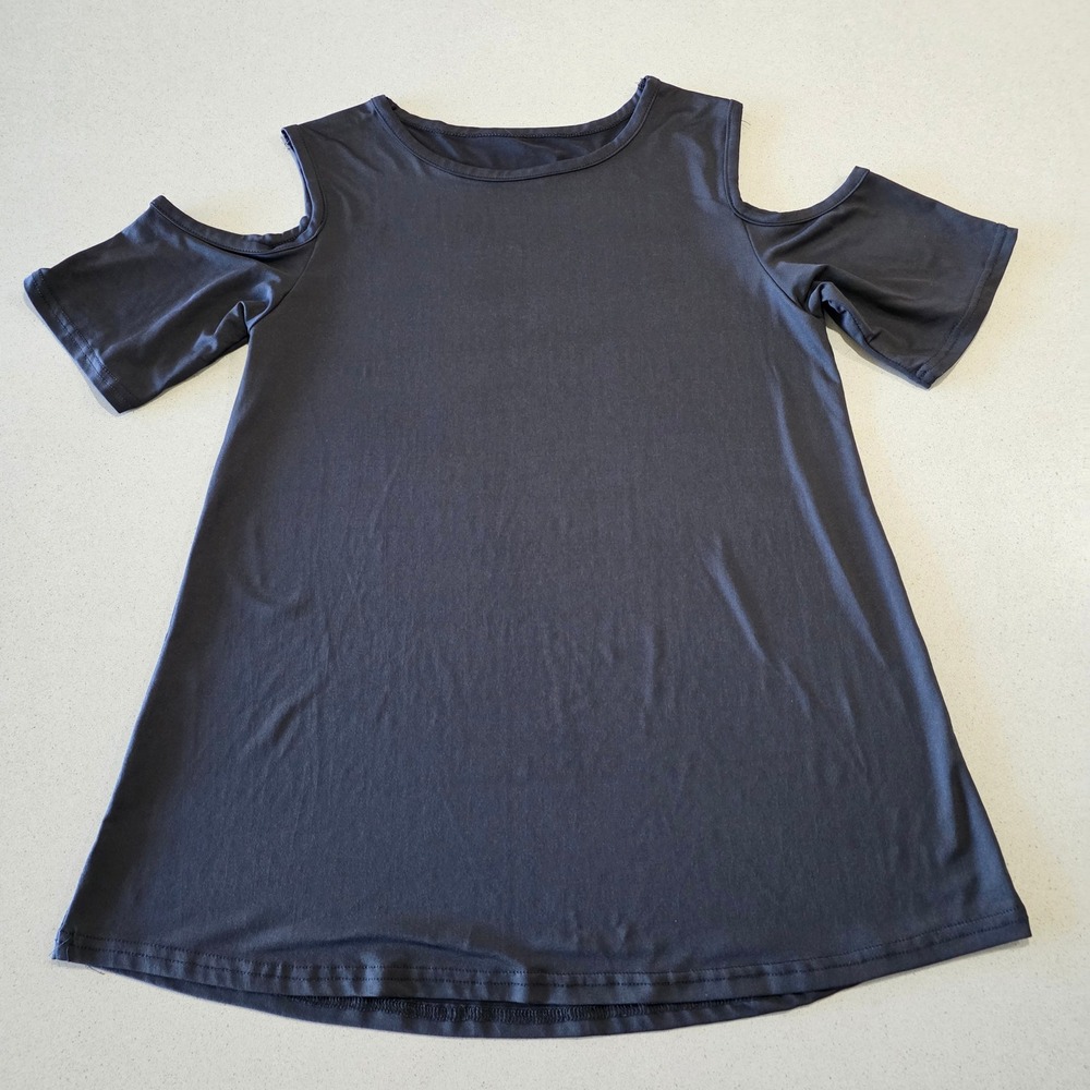 Unbranded Women Cold Shoulder Short Sleeve‎ Top Charcoal Black Crew Neck Tunic